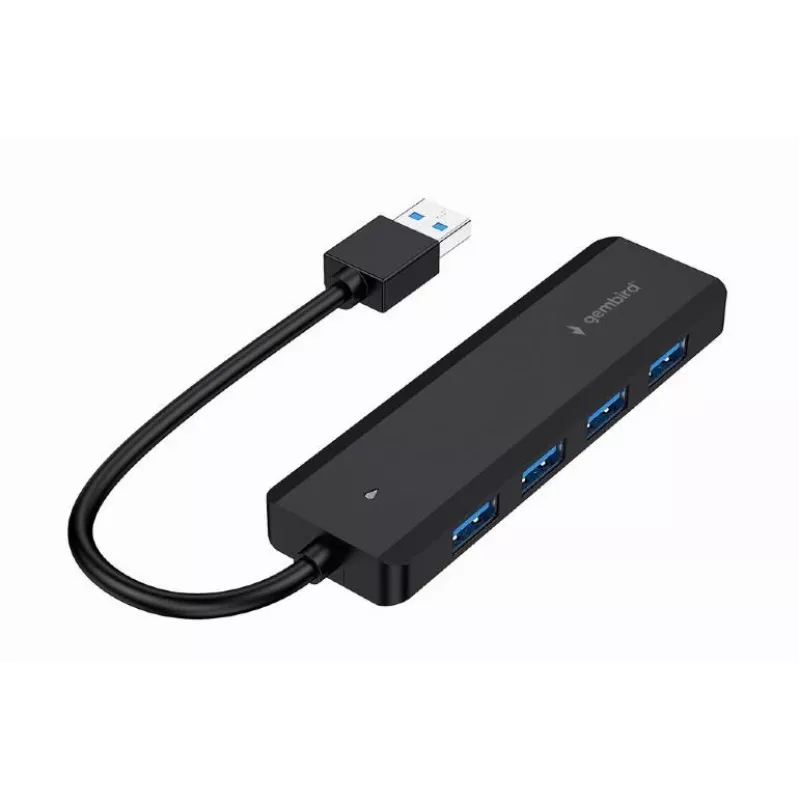 USB šakotuvas Gembird 4 prievadų USB 3.1 (Gen 1) — 4 prievadai, USB 3.2 Gen 1 Type-A, 5V/2.1A, 109×30×10 mm, juodas