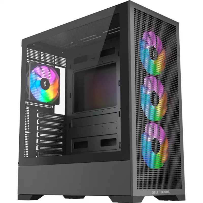 Korpusas Silentware Core 100 A-RGB Juodas — CORE100BLACK, vidutinis bokštas, A-RGB apšvietimas