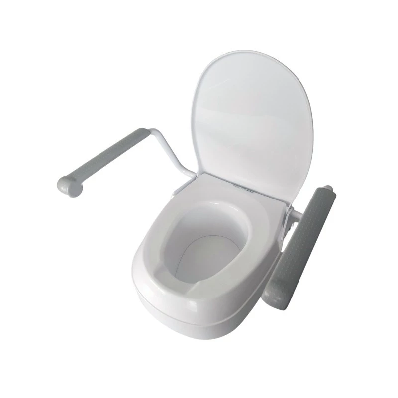 Pakeltas tualeto dangtis Mobilex PLN001 su integruotais porankiais, polipropilenas, reguliuojamas aukštis 6–15 cm, maksimali apkrova 120 kg