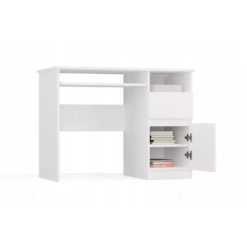 Stalinis kompiuterinis stalas PORTO Desk Right White, 985×510×755 mm, 1 stalčius, klaviatūros lentyna