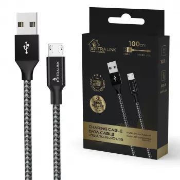 Įkrovimo laidas Extralink Smart Life 15W USB-A – microUSB 100 cm PVC 5V 2,4A juodas