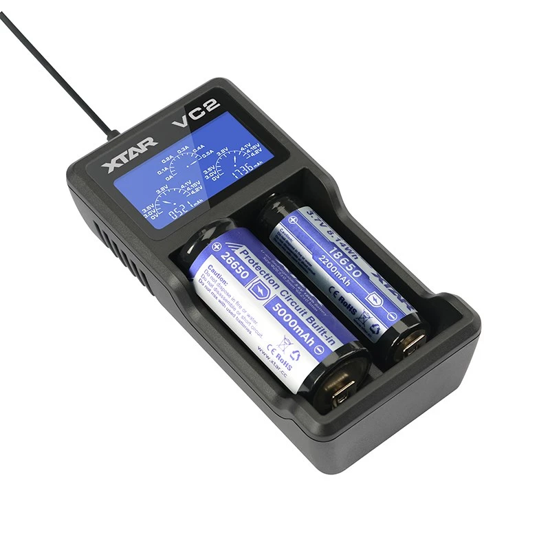 XTAR VC2 Buitinių baterijų įkroviklis USB