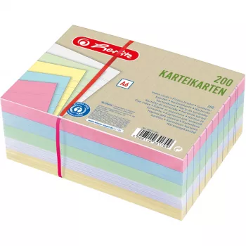 Kortelės indeksinės Herlitz 50041145 Įvairiaspalvės, A6, liniuotos, 200 vnt.