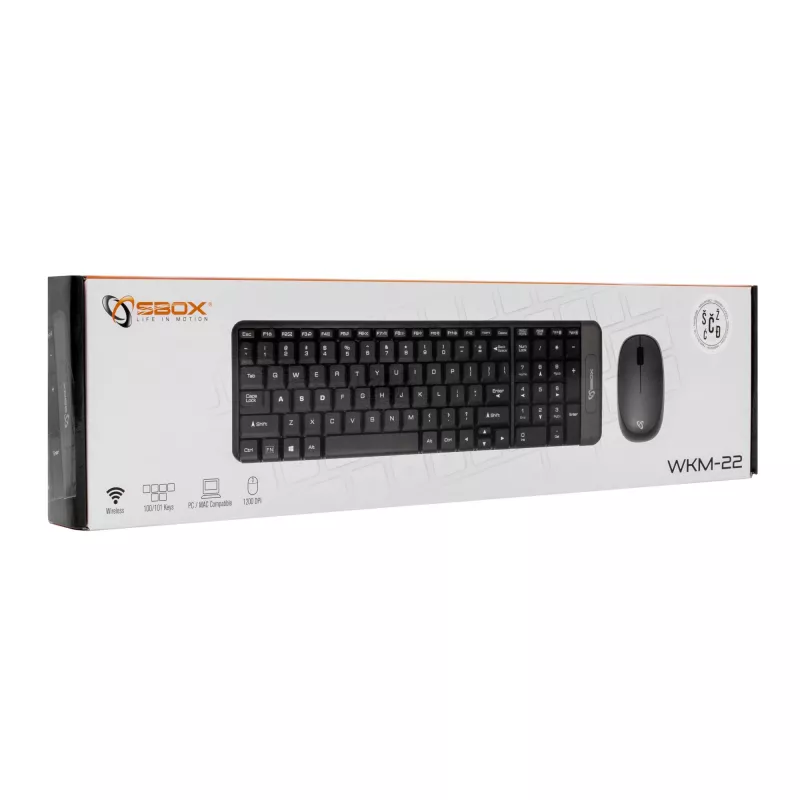 SBOX WKM-22 belaidis klaviatūros ir pelės rinkinys, JAV išdėstymas