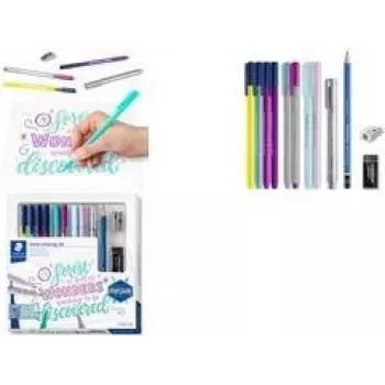 Rankinio šrifto rinkinys Staedtler 100% PEFC – teptukiniai ir smulkūs rašymo įrankiai