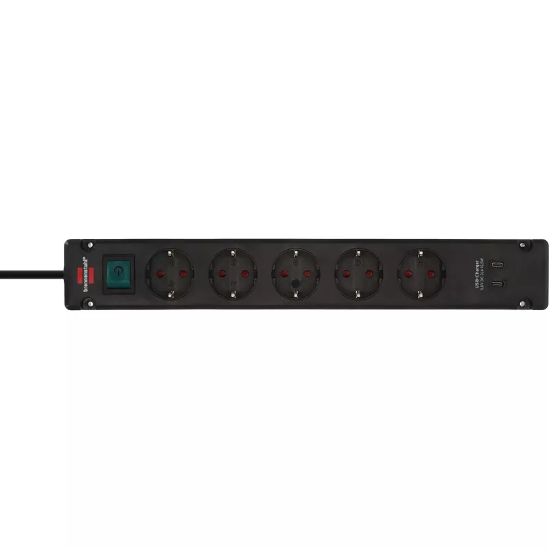 Brennenstuhl Bremounta 5 lizdų ilgintuvas (2x USB-C, 3 m), juodas