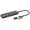 Manhattan USB-C ir USB-A jungties dokas / USB centras, 4x USB-A, 5 Gbps (USB 3.2 Gen1), maitinamas per USB