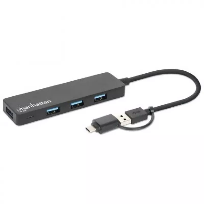 Manhattan USB-C ir USB-A jungties dokas / USB centras, 4x USB-A, 5 Gbps (USB 3.2 Gen1), maitinamas per USB