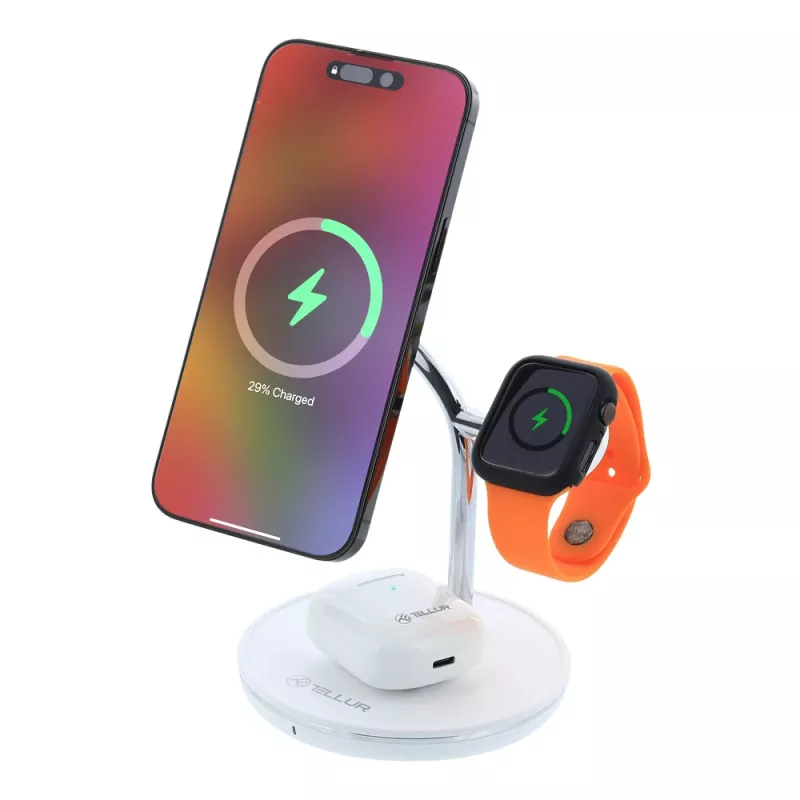 Belaidis stalinis įkroviklis Tellur TLL151391 3in1 MagSafe greitasis įkrovimas telefonui, laikrodžiui ir ausinėms