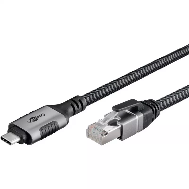 Etherneto kabelis USB-C 3.2 Gen2 Kištukas > RJ-45 Kištukas, LAN adapteris juodas/sidabrinis, 1,5 metro, pintas tekstilinis apvalkalas