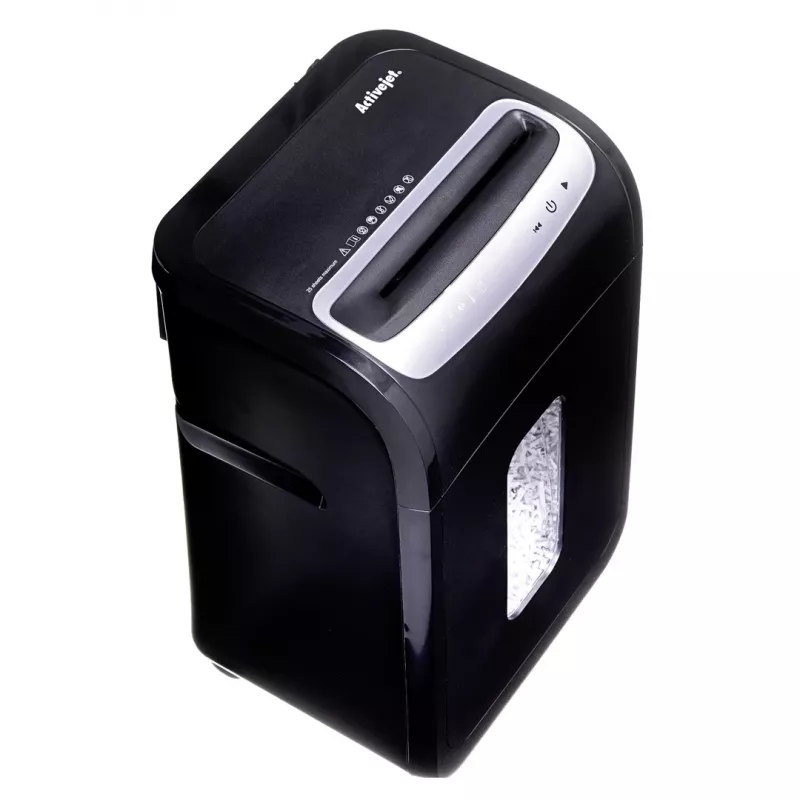 Dokumentų smulkintuvas ActiveJet ASH-2502C — kryžminis pjovimas P-4, 25 lapų, 4x40 mm, 28 L krepšelis, 22,8 cm padavimas, 30 min darbo ciklas