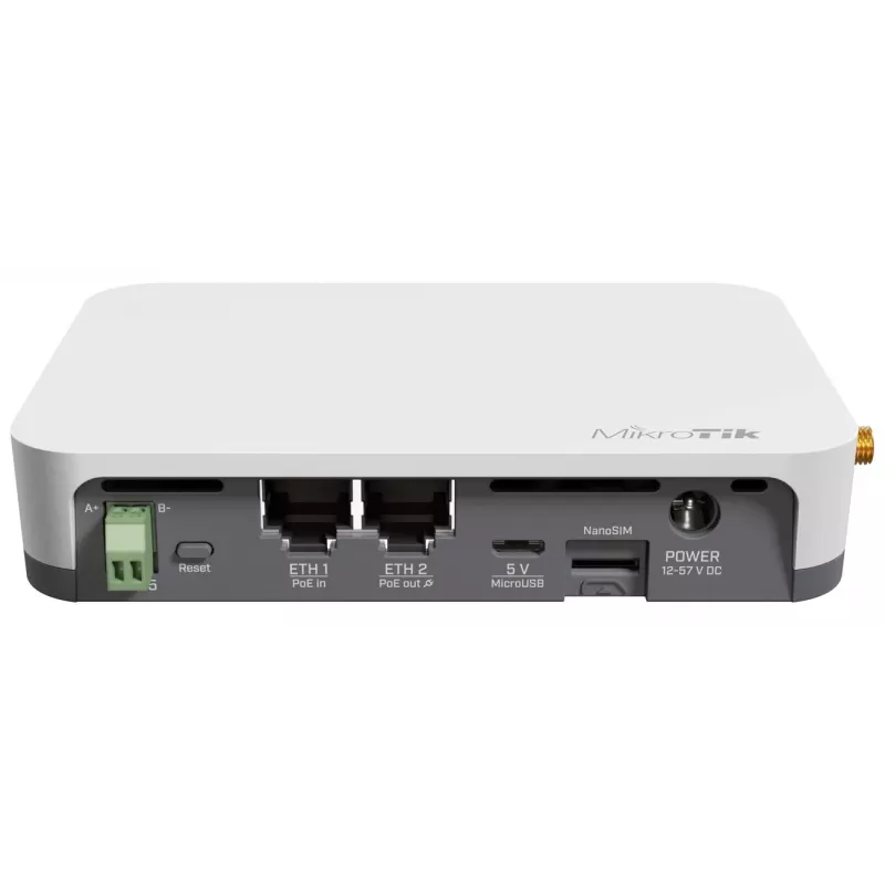 Šliuzas / valdiklis MikroTik KNOT LR8G — vienos juostos 2,4 GHz, 100 Mbit/s Ethernet, QCA9531 650 MHz, RS-485, NanoSIM