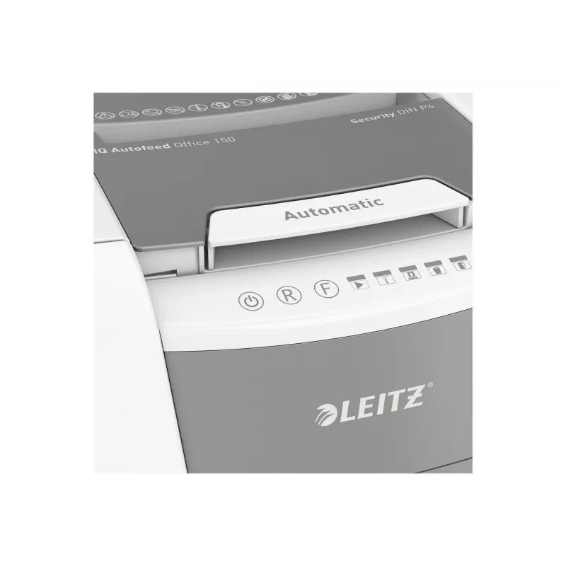 Leitz IQ Autofeed Office 150 automatinis popieriaus smulkintuvas P4, skersinis pjovimas, 22 cm, 4 x 30 mm, 44 l, 350 lapų, 55 dB