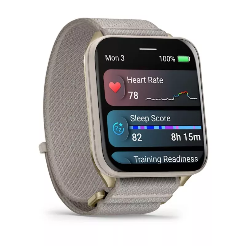 Išmanusis laikrodis GARMIN Venu X1 — 5,08 cm (2 col.) AMOLED 448×486 px, jutiklinis ekranas, Wi‑Fi, GPS, nailono dirželis, 34 g