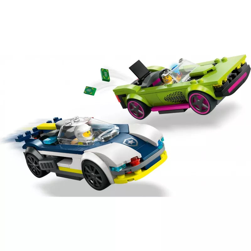 LEGO City 60415 Policijos automobilis ir raketinis automobilis – 213 dalių, 2 minifigūrėlės, nuo 6 metų
