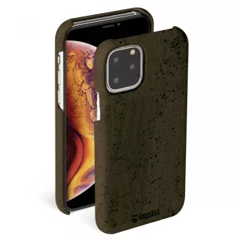 Telefono dėklas Krusell Birka Apple iPhone 11 Pro Max, tamsiai ruda, natūralaus kamščio ir odos stiliaus apsauginis dangtelis
