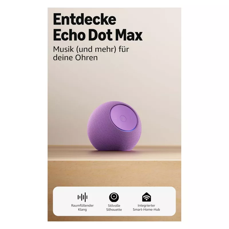 Belaidis garsiakalbis Amazon Echo Dot Max 2025 leidimas - Ametistas - Bluetooth (B0DKLDMHYB)