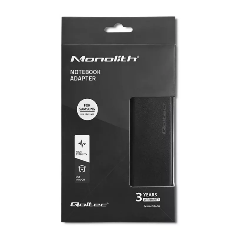 Maitinimo adapteris QOLTEC 65W 19V 3.42A nešiojamiesiems kompiuteriams ir suderinamiems įrenginiams