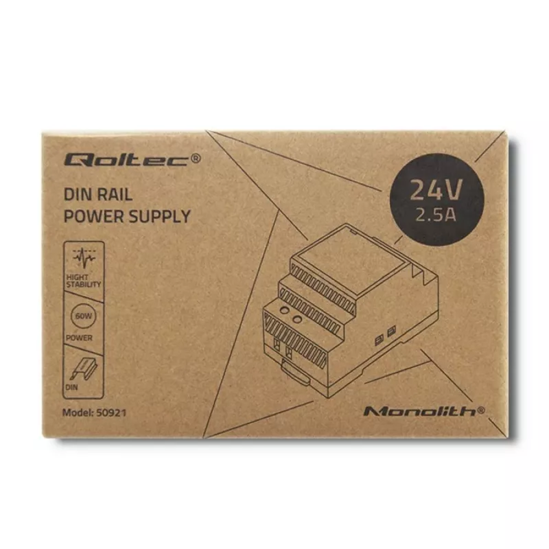 Maitinimo šaltinis DIN bėgiui QOLTEC 24V 2.5A 60W pilkas