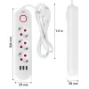 Maitinimo juosta MACLEAN MCE394W – 3 lizdai, 3×USB 2.1A, 110–240V AC, 2500W, 1,5 m laidas, balta
