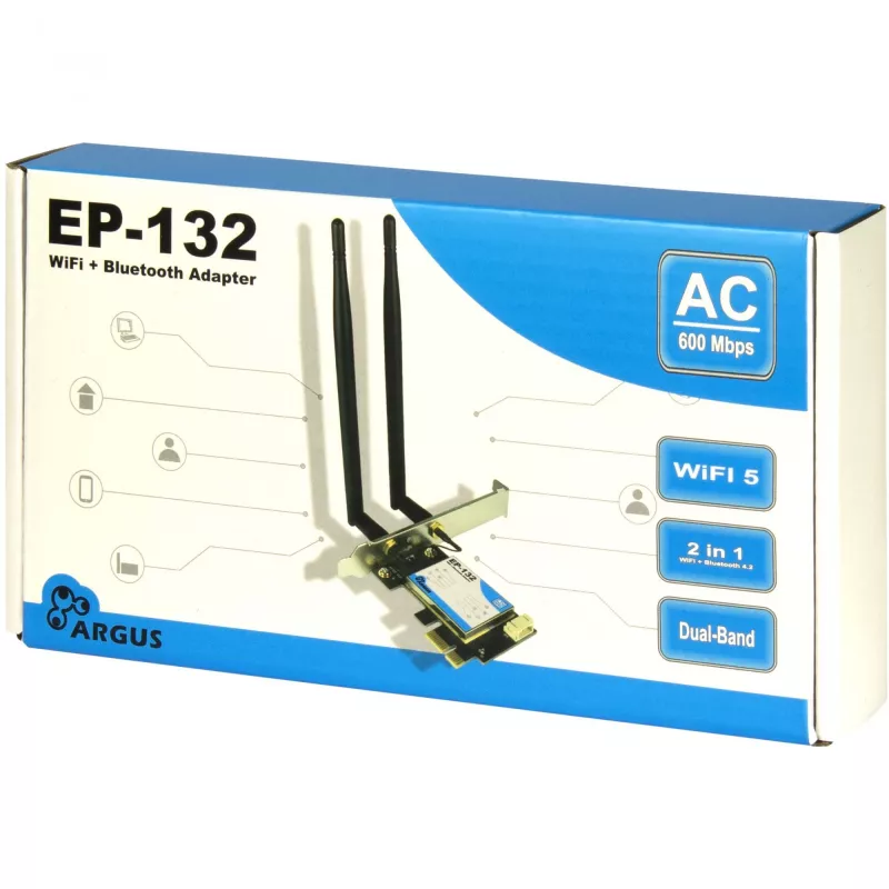Belaidis USB tinklo adapteris INTER-TECH Argus EP-132, USB 2.0, Wi-Fi 5 (iki 600 Mbps)