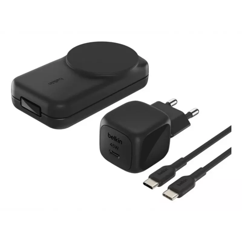 Belkin UltraCharge 25 W Qi2 3 viename lankstoma belaidžio įkrovimo stotis, juoda (WIZ036KQBK)