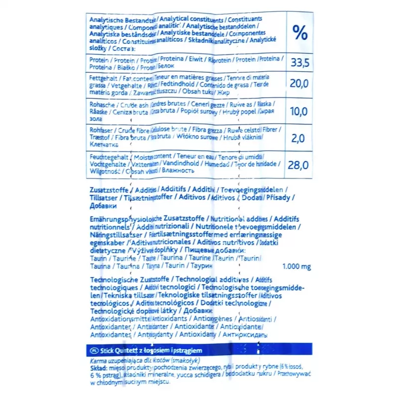Kačių skanėstai Trixie Premio Sticks juodai kepta lašiša su upėtakiu, papildomas pašaras, 5 x 5 g (25 g)