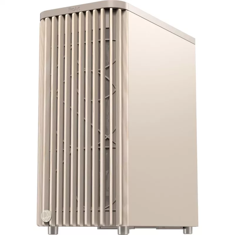 ASUS ProArt PA401 Wood TG PWM kompiuterio korpusas, medinė priekinė dalis, grūdinto stiklo šoninis skydas, integruotas PWM ventiliatorių valdymas, smėlio atspalvio