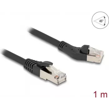 DeLOCK RJ45 Cat.8.1 tinklo kabelis 45° kairėn lenktas į tiesų 1m juodas