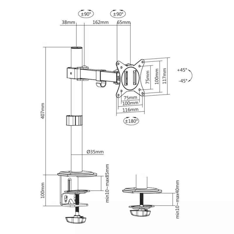 SBOX LCD laikiklis LCD-351/1-2 17–32 colių ekranams, max apkrova 9 kg, VESA 100x100