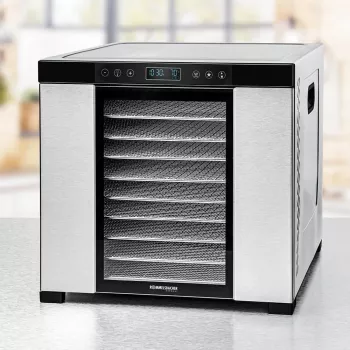 Maisto džiovintuvas Rommelsbacher DA1050, nerūdijantis plienas, 5 padėklai (10 nerūdijančio plieno padėklų), reguliuojamas 35–75 °C, 99 h laikmatis, 1,6 m² džiovinimo plotas