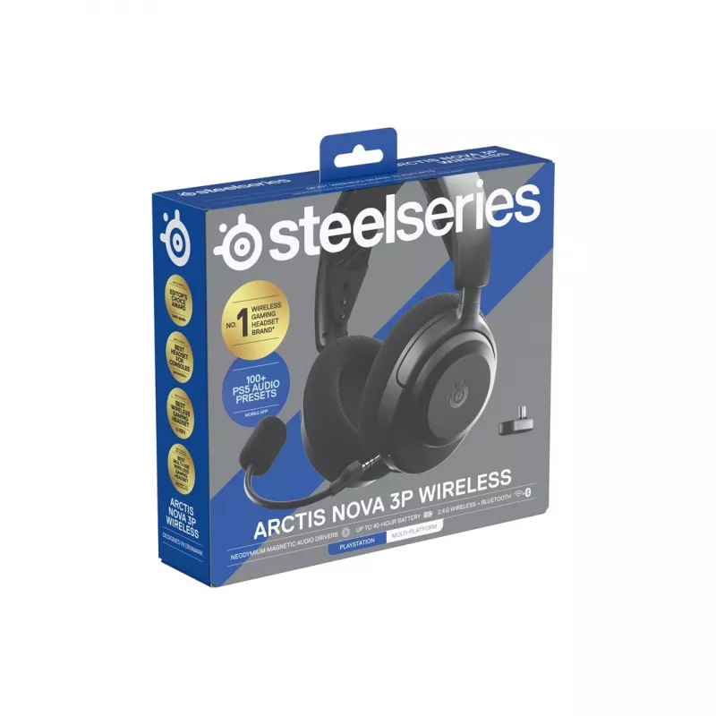 Ausinės STEELSERIES Arctis Nova 3P Wireless, uždengiančios ausis, lankelis ant galvos, 20–22000 Hz, 260 g, juodos