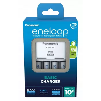 Baterijų kroviklis PANASONIC Eneloop Basic BQ-CC51 + 4x AAA 800 mAh (K-KJ51MCD04E)