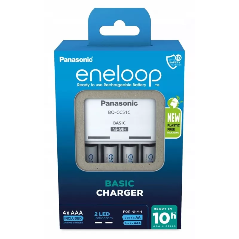 Baterijų kroviklis PANASONIC Eneloop Basic BQ-CC51 + 4x AAA 800 mAh (K-KJ51MCD04E)