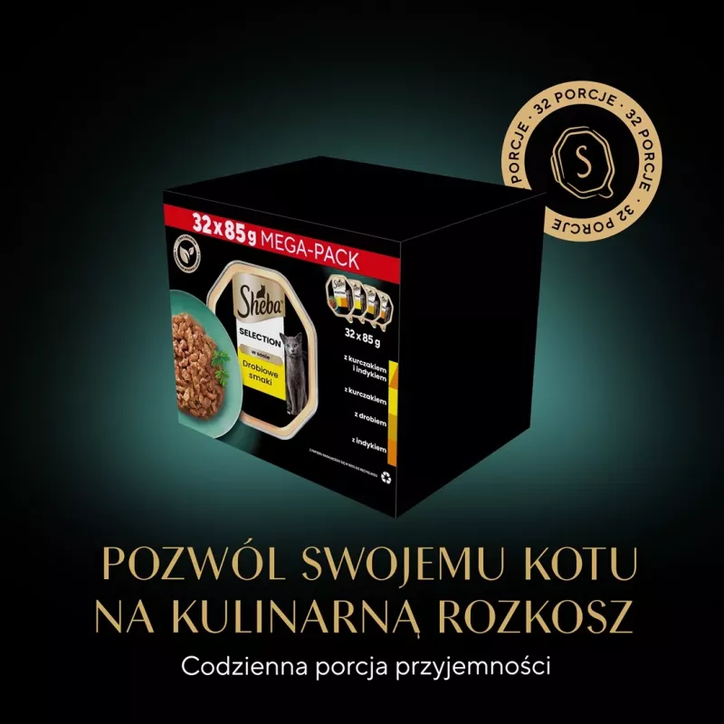 Šlapias kačių maistas Sheba padėkle Padažas Paukštiena (vištiena, kalakutiena) 32 x 85 g padėklas