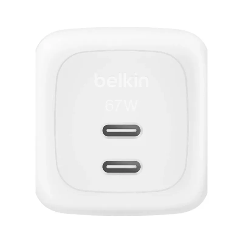 Greitasis AC sieninis įkroviklis Belkin WCH020KQ2MWH-B6 — 2x USB‑C, 2 m integruotas laidas, baltas