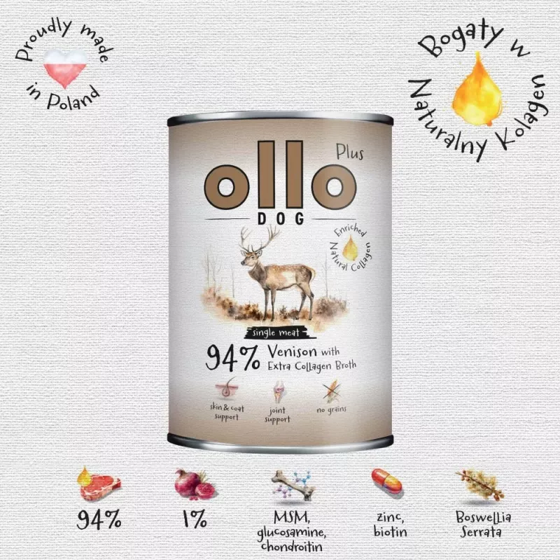 Ollo Plus Kolagen Venison 400g konservuotas šunų ėdalas