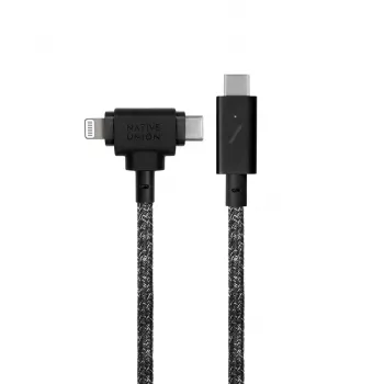 Įkrovimo ir duomenų kabelis Native Union Belt Cable Duo Pro USB-C į USB-C ir Lightning juodas
