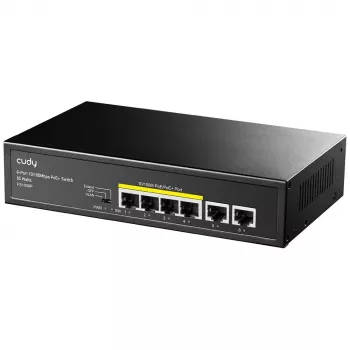 Tinklo jungiklis Cudy FS1006P Fast Ethernet 6 prievadų (4 PoE, 1 PoE+) 10/100 Mbps, 1,2 Gbit/s pralaidumas, metalinis korpusas, montavimas stove/sienoje/ant stalo
