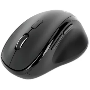 Manhattan ergonominė belaidė pelė, dešiniarankiams, reguliuojama 800/1200/1600 dpi, 2,4 GHz (iki 10 m), šeši mygtukai su slinkimo ratuku, kombinuotas USB-A ir USB-C imtuvas, juoda, AA baterija (įtraukta), trejų metų garantija