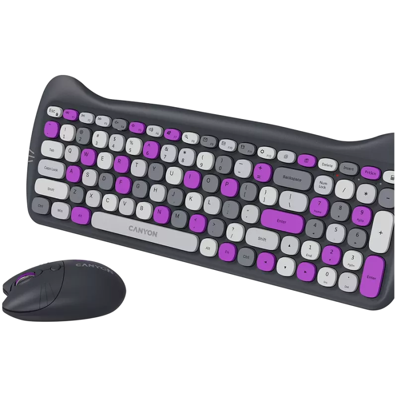 Belaidis klaviatūros ir pelės rinkinys CANYON HSET-W6 Kitty Edition – violetinis