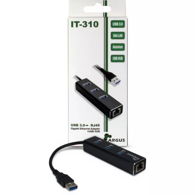 Inter-Tech Argus IT-310 USB 3.0 ir Gigabit Ethernet stalinis hubas