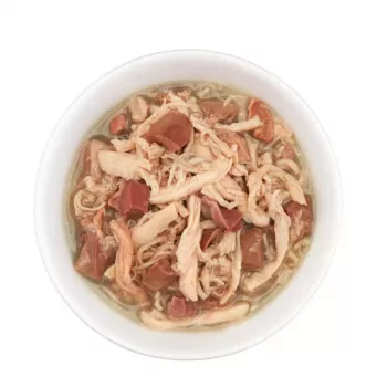 Šlapias kačių ėdalas Agras Pet Foods Schesir after Dark Complete Brühe 80 g – vištiena, be grūdų, be glitimo ir sojos