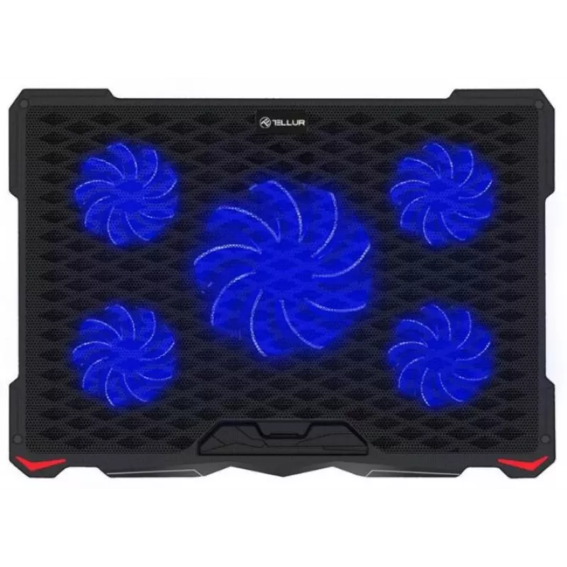 Tellur Cooling Pad Basic 17, 5 ventiliatoriai, LED, Juoda