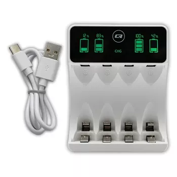 Įkroviklis baterijoms QOLTEC 50848 NiMH AAA (R03) ir AA (R6) elementams su LCD ekranu