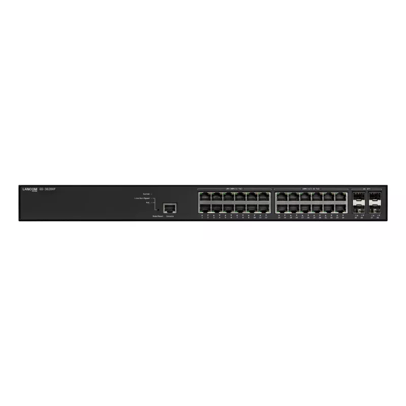 Valdomas LANCOM GS-3628XP jungiklis, 24× 2,5G RJ-45 prievadai, PoE, L2/L3, 1U stelažinis