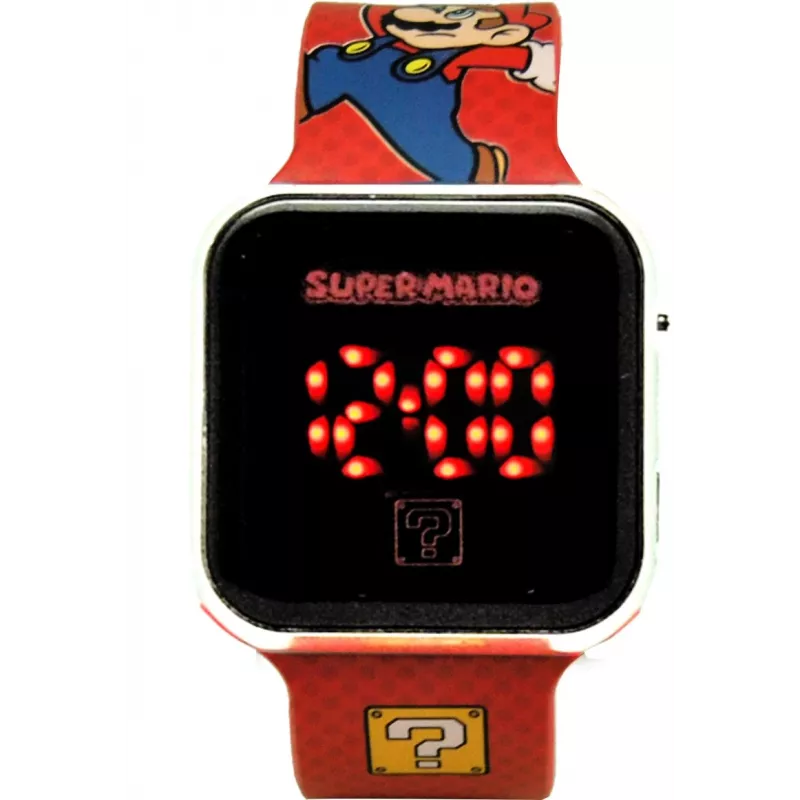 Vaikiškas laikrodis Euroswan LED Super Mario raudonas skaitmeninis laikrodis su LED ekranu