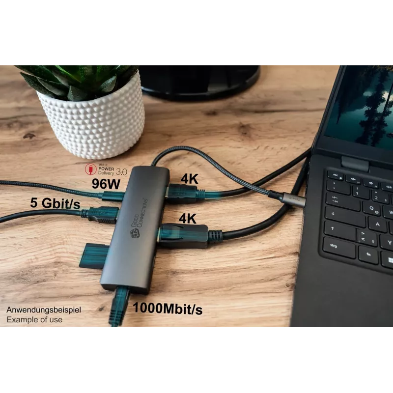 Alcasa HUB-C001A USB Type-C sąsajos šakotuvas 5000 Mbit/s Antracitas