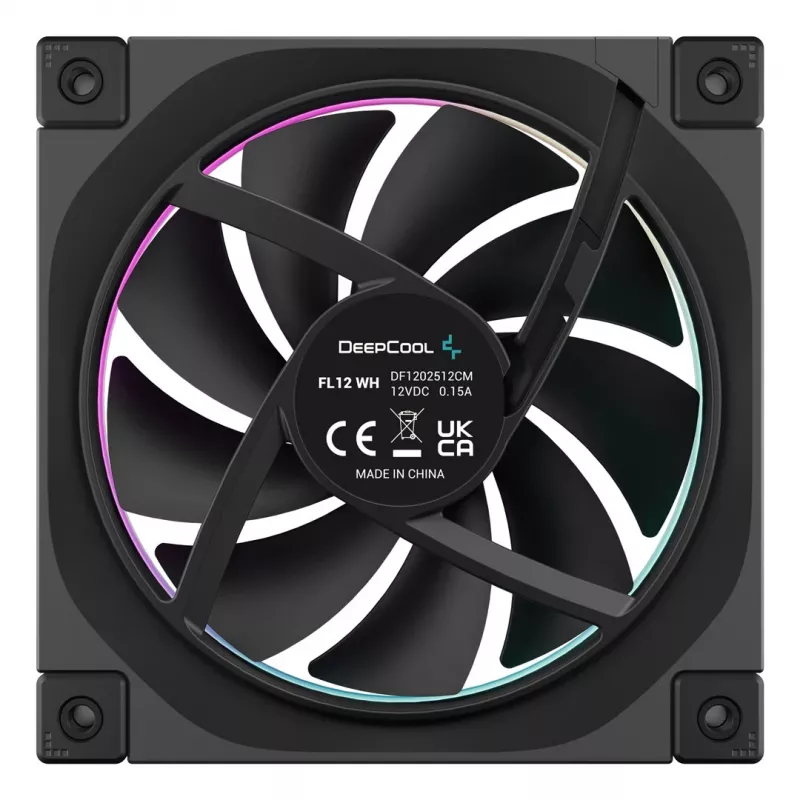 120 mm ventiliatorius DeepCool FL12 3-in-1 juodas, 120×25 mm, 2150 RPM, Fluid Dynamic Bearing, PWM, 55 CFM, 32 dB, 3 vnt. pakuotė