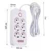 Ilgintuvas MACLEAN MCE391 W — 6 kištukinių lizdų, 4×USB-A + 1×USB-C, 3 m laidas, 110–240V, 2500W, baltas